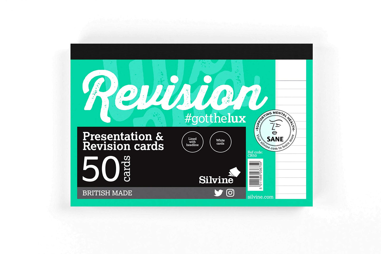Silvine Luxpad 6x4" Gluebound Revision & Presentation Cards - White. 50 Cards Per Pad, Lined with