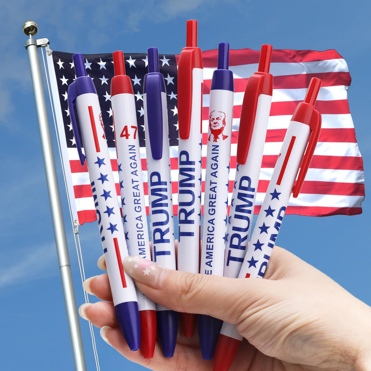 Trump Pens Bulk, 50 Pack Patriotic Ballpoint Pens Black Ink with “TRUMP” and “MAKE AMERICA GREAT