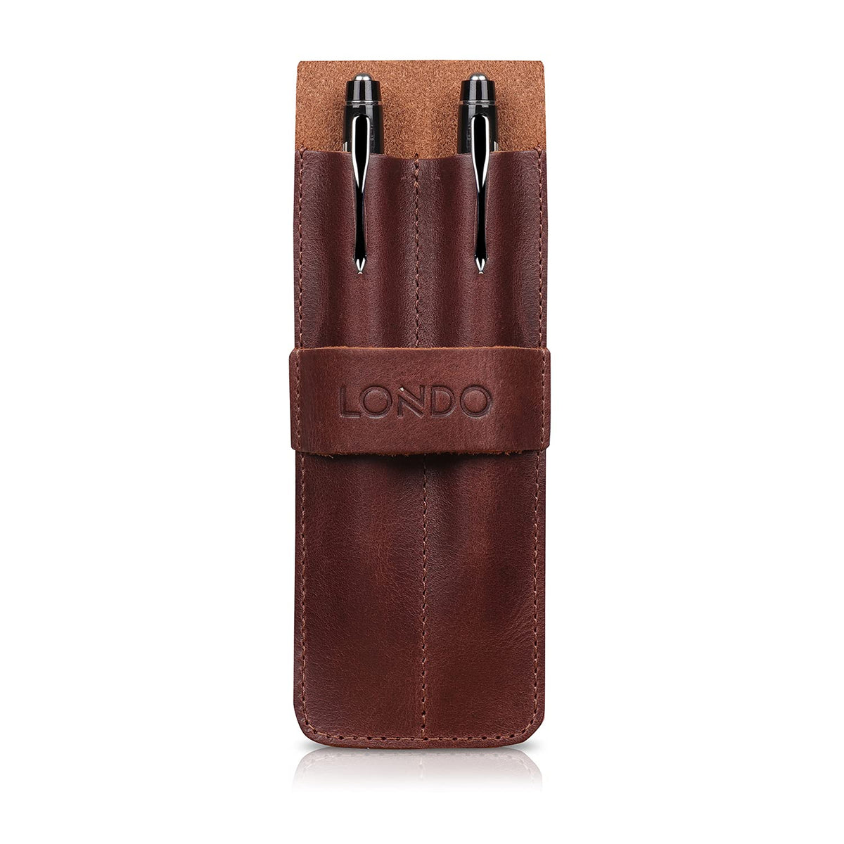 Londo Genuine Leather Pen and Pencil Case with Tuck in Flap, Stationery Bag - Two compartment