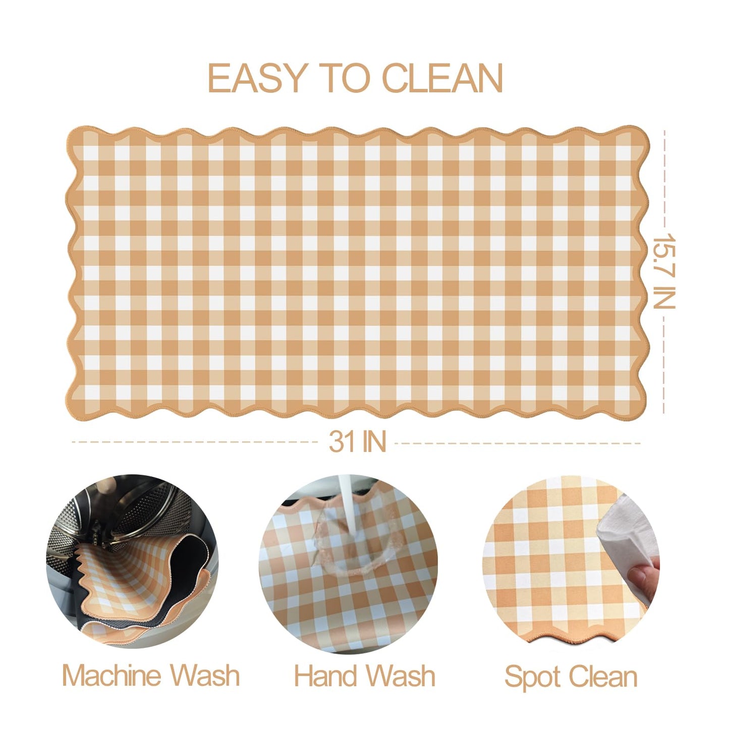 Scalloped‌ Orange Checkered Gingham Desk Mat Cute Pastel Large Mouse Pad Kawaii Cottagecore