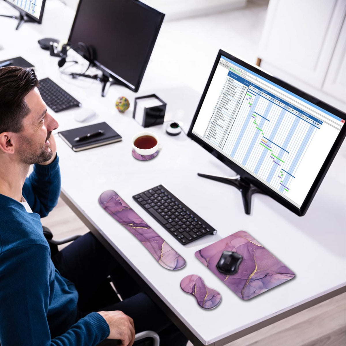 AIMSA Keyboard Wrist Rest Support + Mouse Pad + Mouse Wrist Rest + Coaster, Ergonomic Memory Foam