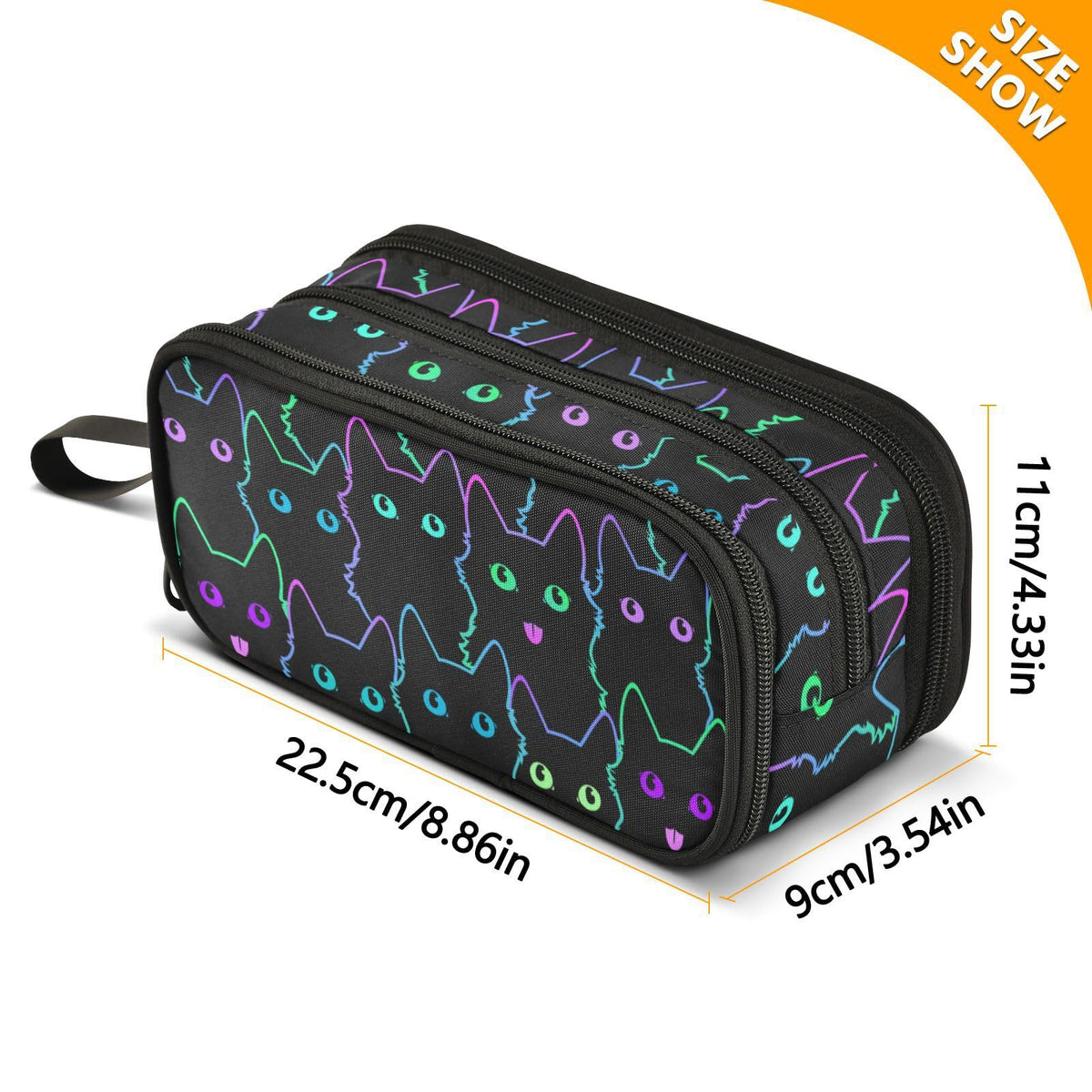 Sletend Pencil Case Cat Cartoon 3 Compartments Pencil Pouch