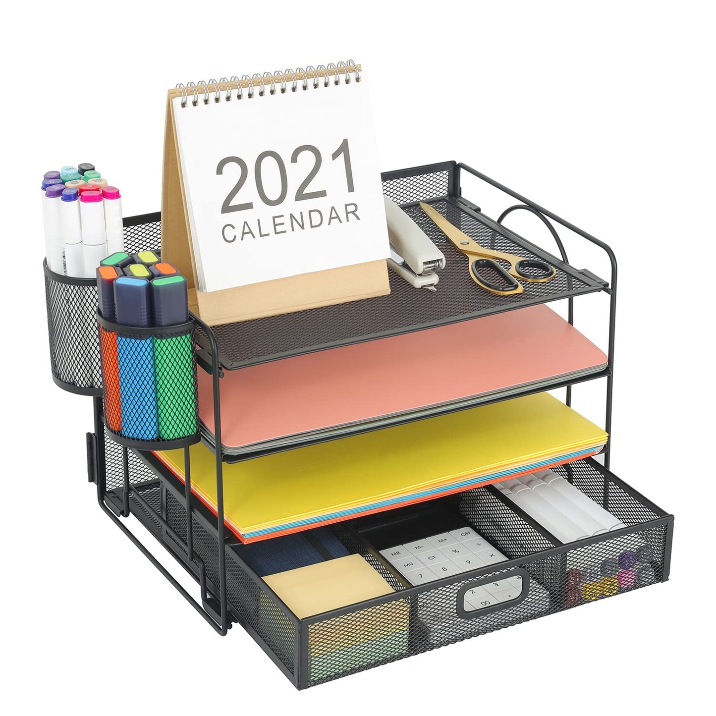 Marbrasse Desk Organizer, 4-Tier Paper File Letter Tray, Black