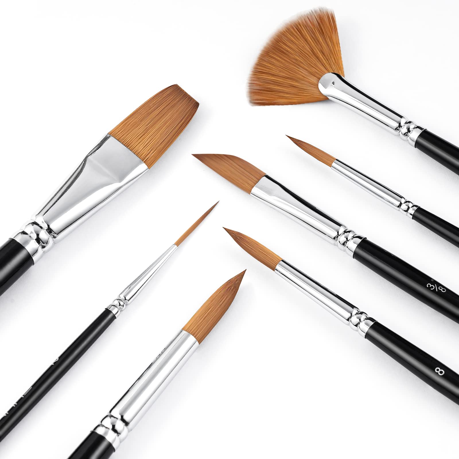 Sable Watercolor Brushes Professional Kolinsky Sable Brushes 7pcs - Dagger, Pointed Rounds, Rigger