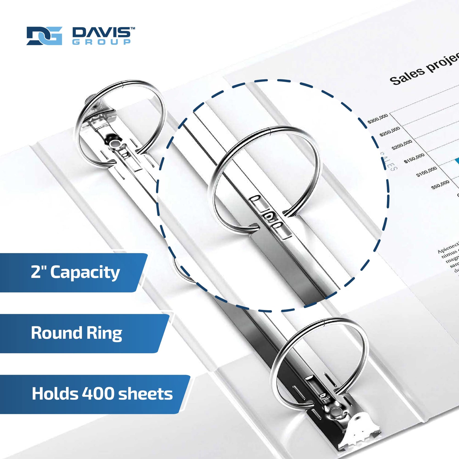 Easyview 3-Ring Binder, Clear-View Cover, 2" Round Rings, White, 6 Pack
