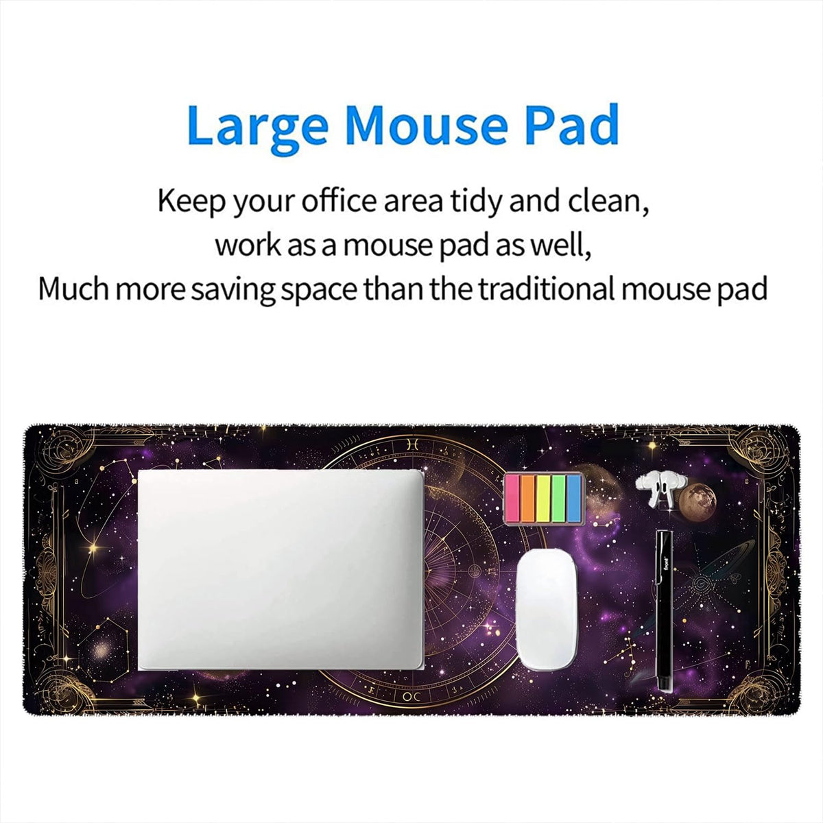 Purple Star Moon Card Desk Pad Mouse Pad Mysterious Galaxy Large Gaming Mouse Mat with Stitched