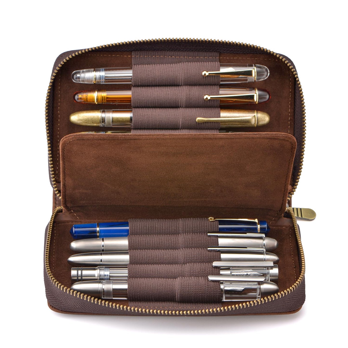 Fountain Pen Leather Pen Case 10 Slots, Crazy Horse Leather Pen Organizer