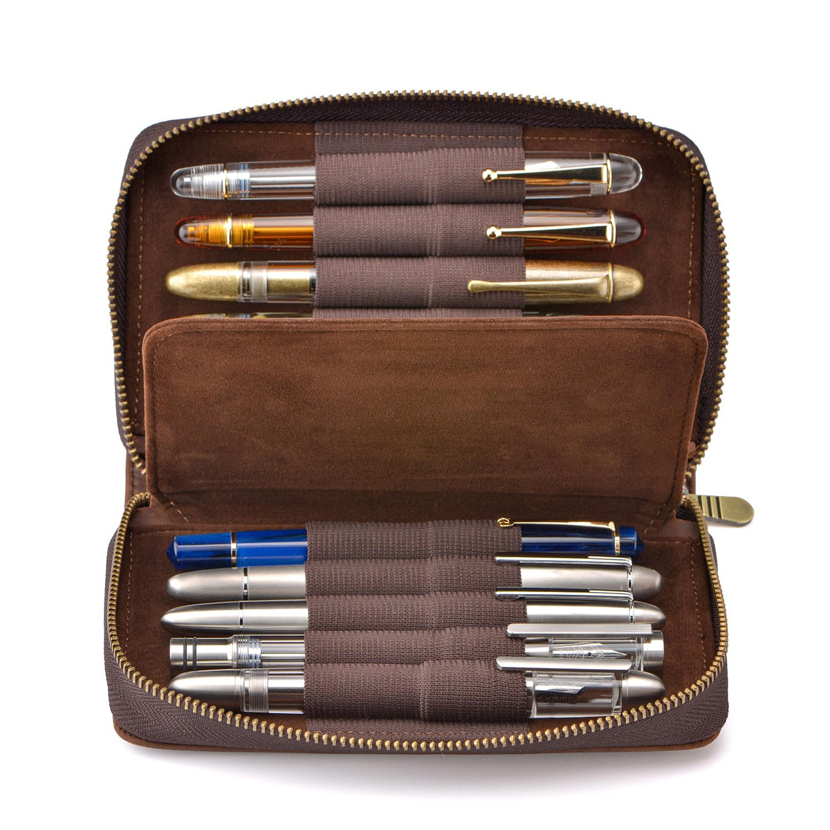Fountain Pen Leather Pen Case 10 Slots, Crazy Horse Leather Pen Organizer