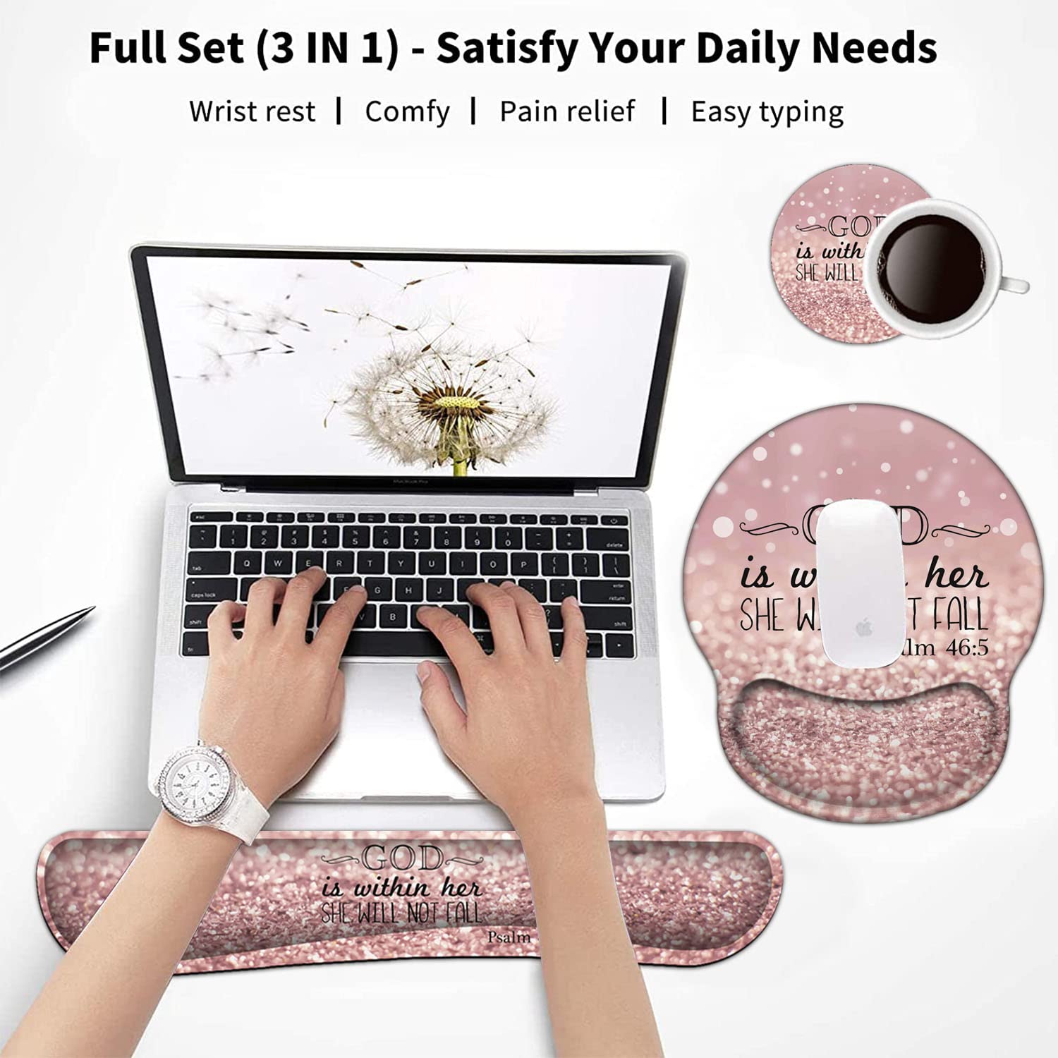 Keyboard Wrist Rest and Mouse Pad with Wrist Support, Ergonomic Mouse Pad Coaster, Easy Typing Pain