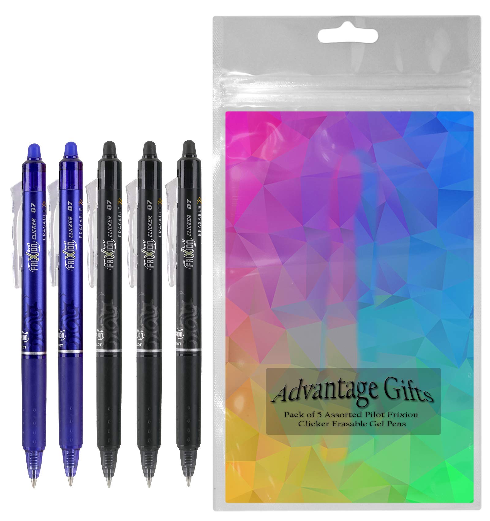 Advantage Gifts Clicker Retractable Erasable Gel Pens Fine Point (.7mm) Assorted Colors Black/Blue