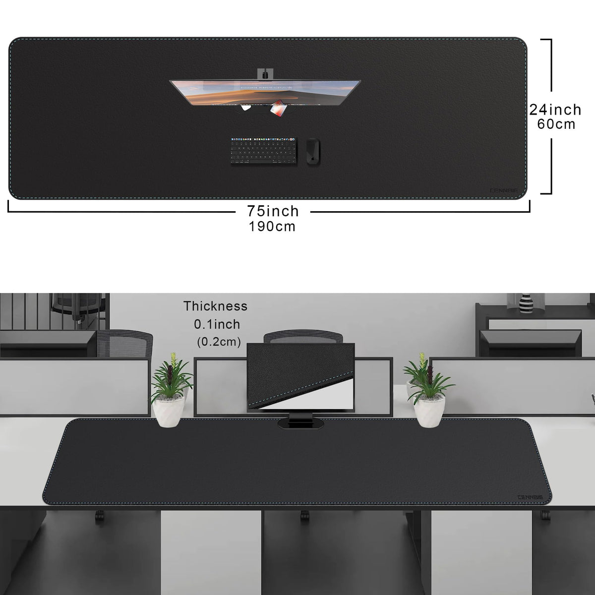 CENNBIE Leather Desk Mat Protector, XXL 74.8" x 23.6" Extra Large Leather Office Desk Pad Mat for