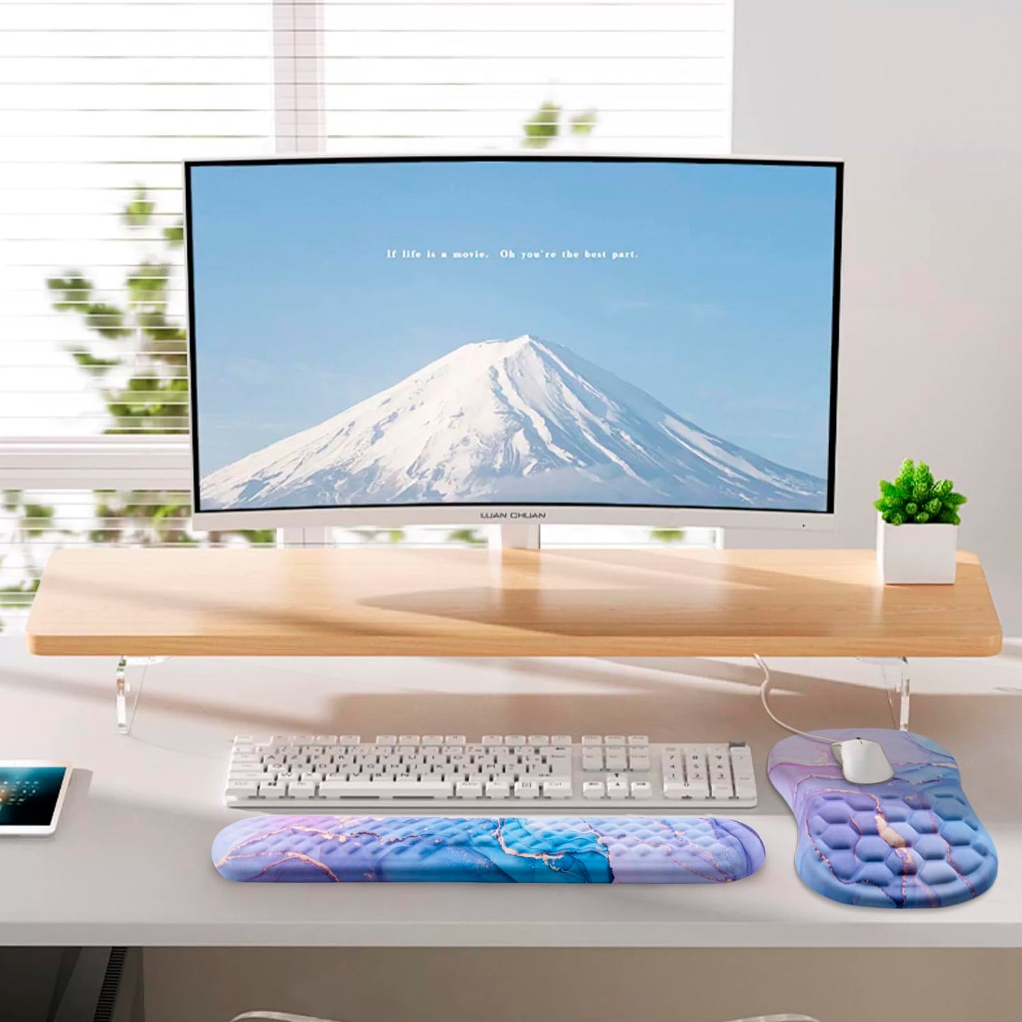 Mouse Pad Wrist Support, Laokiiy 2 in1 Keyboard Wrist Rest+ Ergonomic Mouse Pad, Non-Slip Wrist