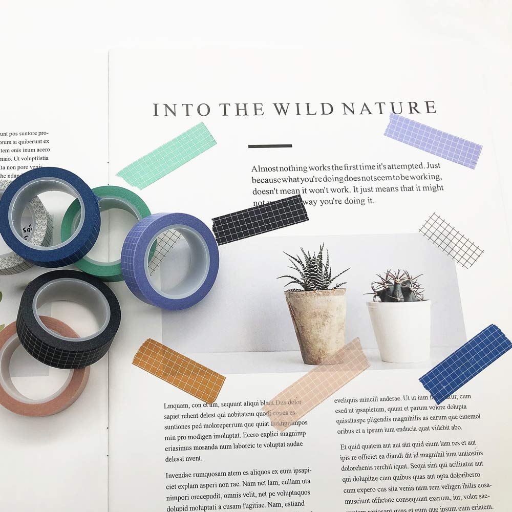 7 Rolls Grid Washi Tape Set 0.6in x 32ft Colorful Writable Paper Adhesive Masking Tapes Sticky