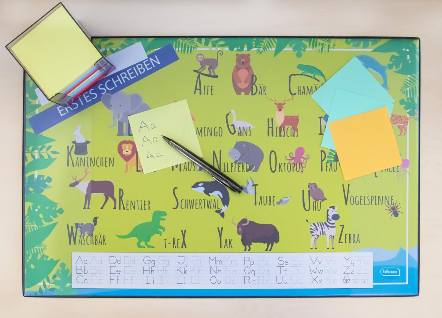 Idena 10450 Desk Mat with Two Pockets, Learning ABC, Approx. 58.5 x 38.5 cm, Practical Accessory