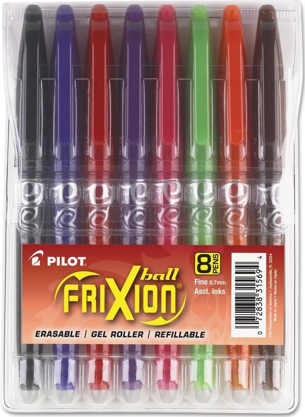 PILOT Pen 31569 FriXion Ball Erasable &, Assorted Color Inks, 8-Pack Pouch