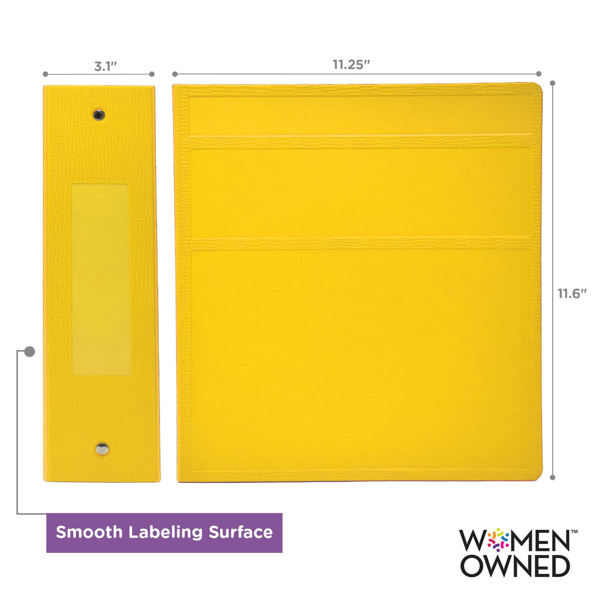 Carstens 3-Inch Heavy Duty 3-Ring Binder - Side Opening, Yellow, Durable Plastic, Precision No-Gap