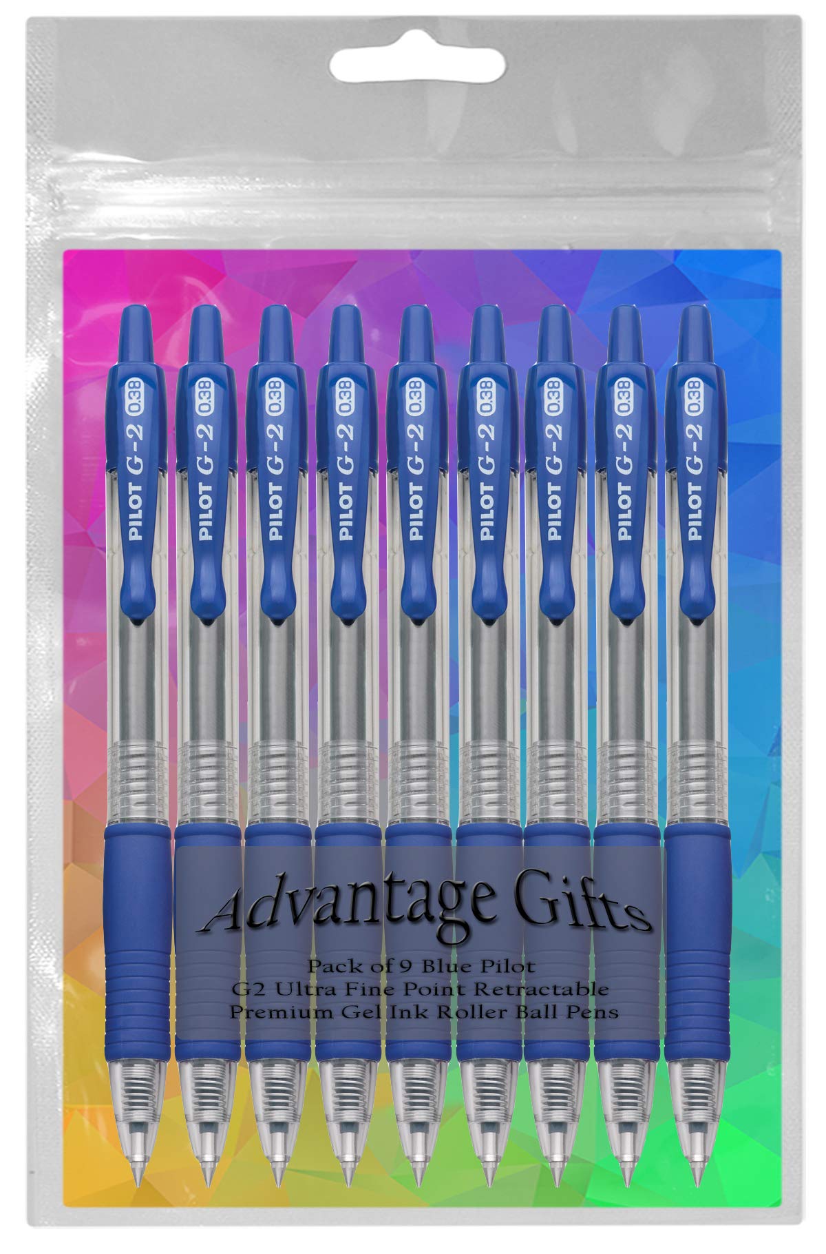 Advantage Gifts G2 Retractable Premium Gel Ink Roller Ball Pens Ultra Fine Point (.38mm) Blue Ink 9
