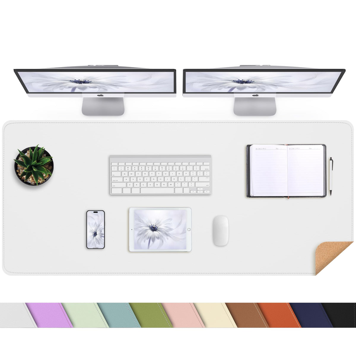 AFIING Leather Desk Pad Protector, Large Desk Mat with Natural Cork & PU Leather, Mouse Pad