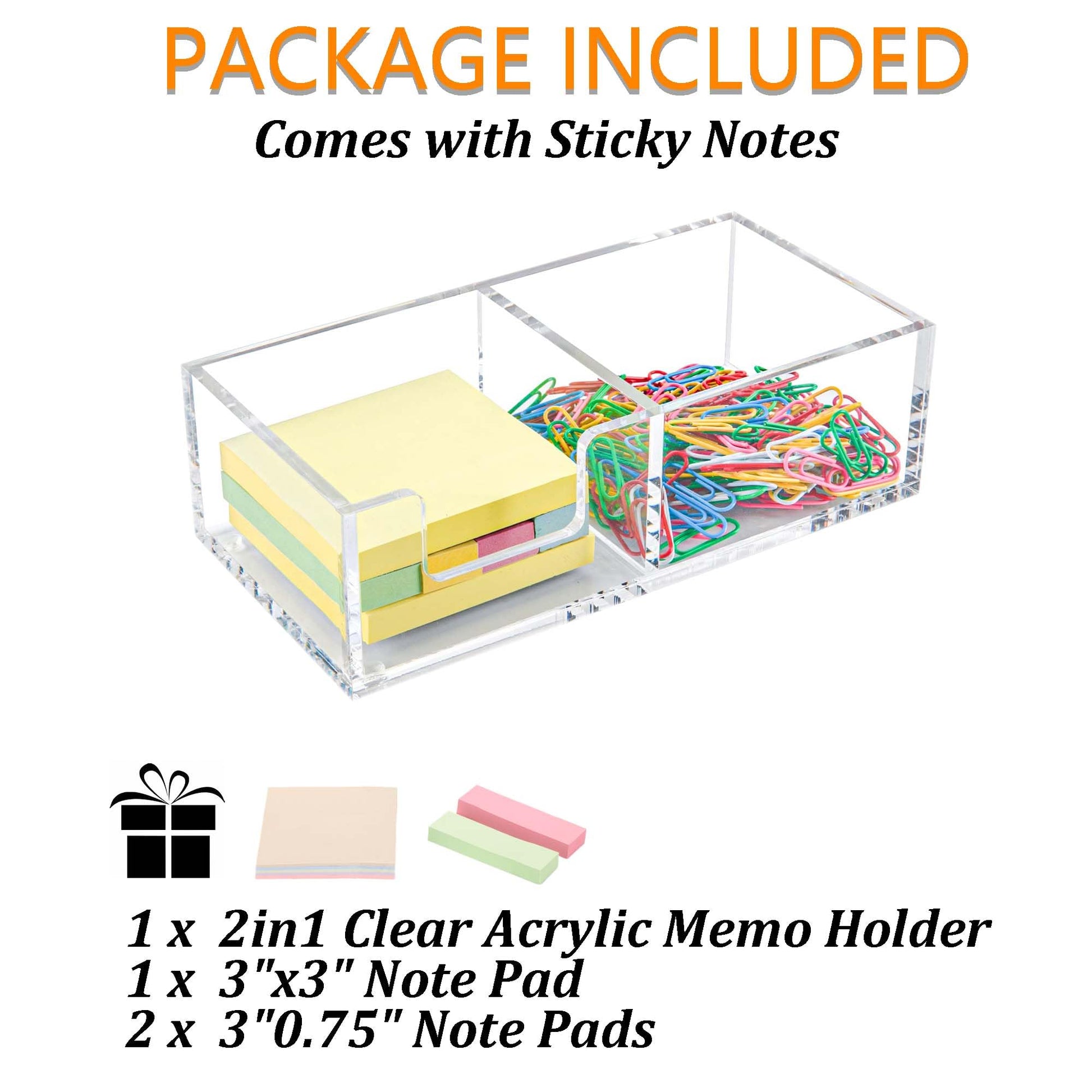 Dealpoli Acrylic 2in1 Sticky Note Holder Desk Organizer for 3"X3" Memo