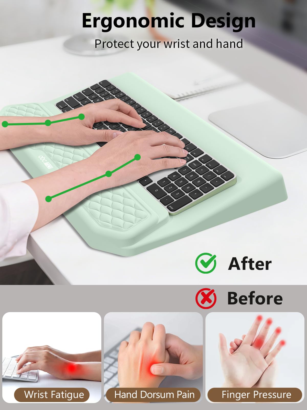 2-in-1 Ergonomic Keyboard Stand with Wrist Rest, Light Green