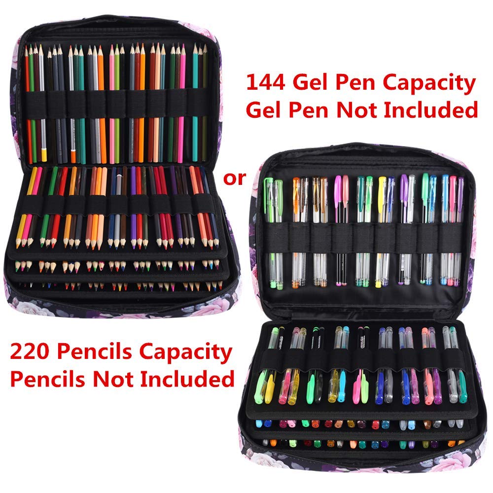 Shulaner Colored Pencil Case Slot Holds 220 Pencils or 144 Gel Pens with Zipper Closure Large