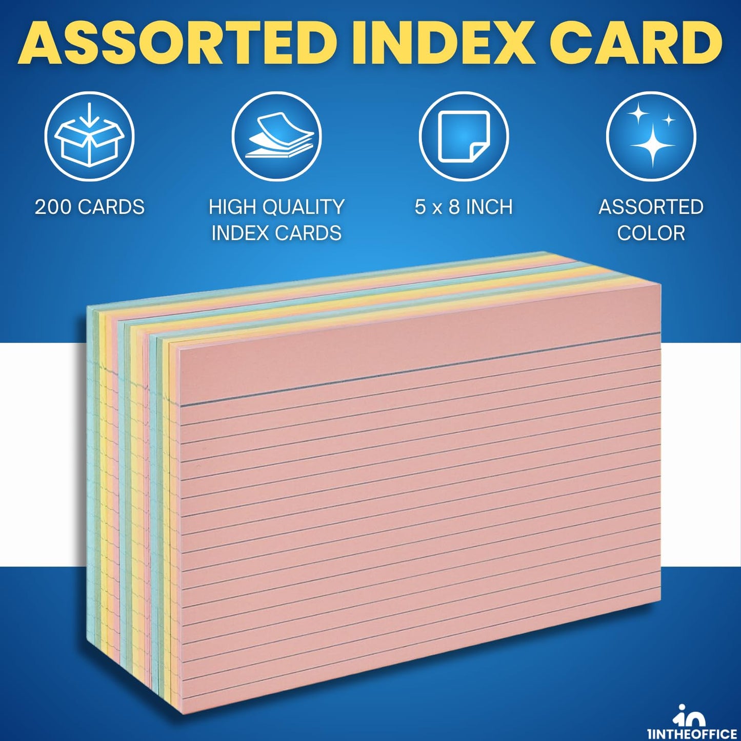 1InTheOffice Index Cards 5 x 8 Ruled Colored, Assorted 200/Pack