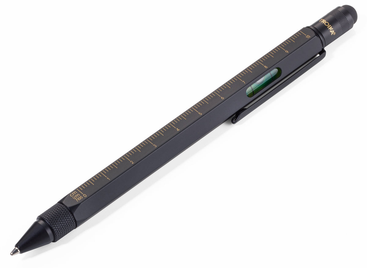 TROIKA CONSTRUCTION Multitasking Ballpoint Pen - PIP20/BG - Black/Gold - Centimetre and Inch Ruler