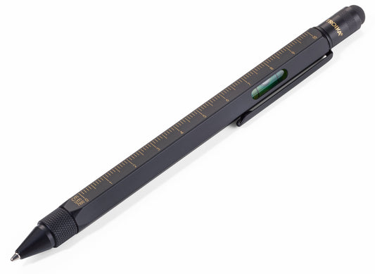 TROIKA CONSTRUCTION Multitasking Ballpoint Pen - PIP20/BG - Black/Gold - Centimetre and Inch Ruler