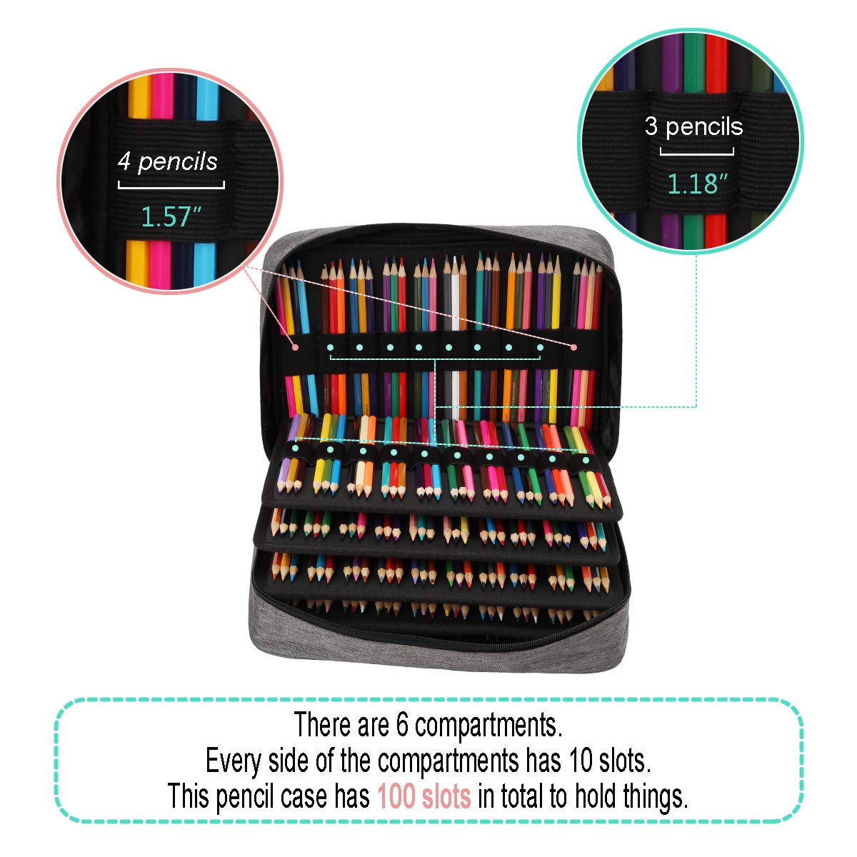JAKAGO 304 Slots Colored Pencil Case Large Capacity Storage Bag for Artist Painter Multi-Functional