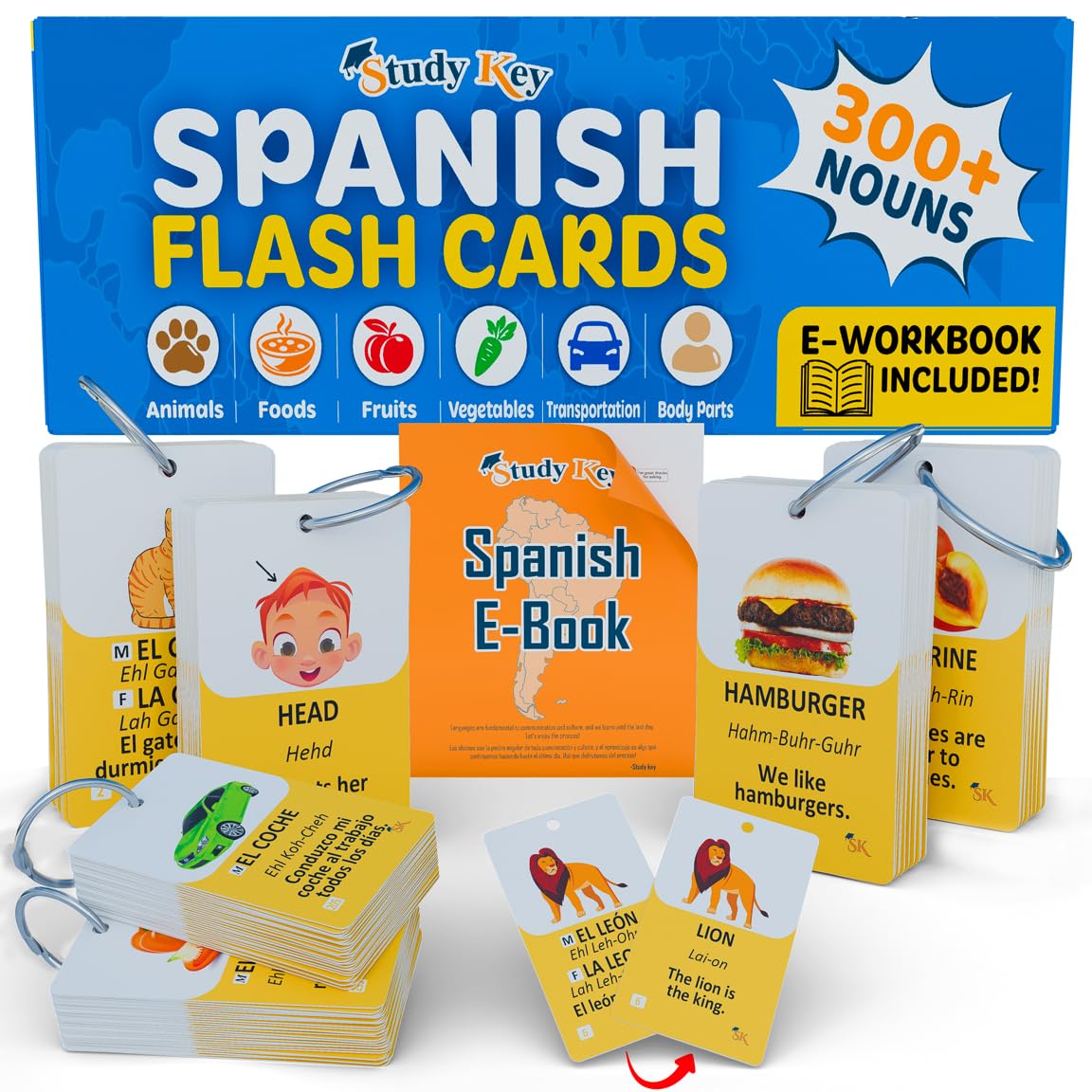 300 Bilingual English Spanish Flash Cards for Adults & Kids Ages 12+