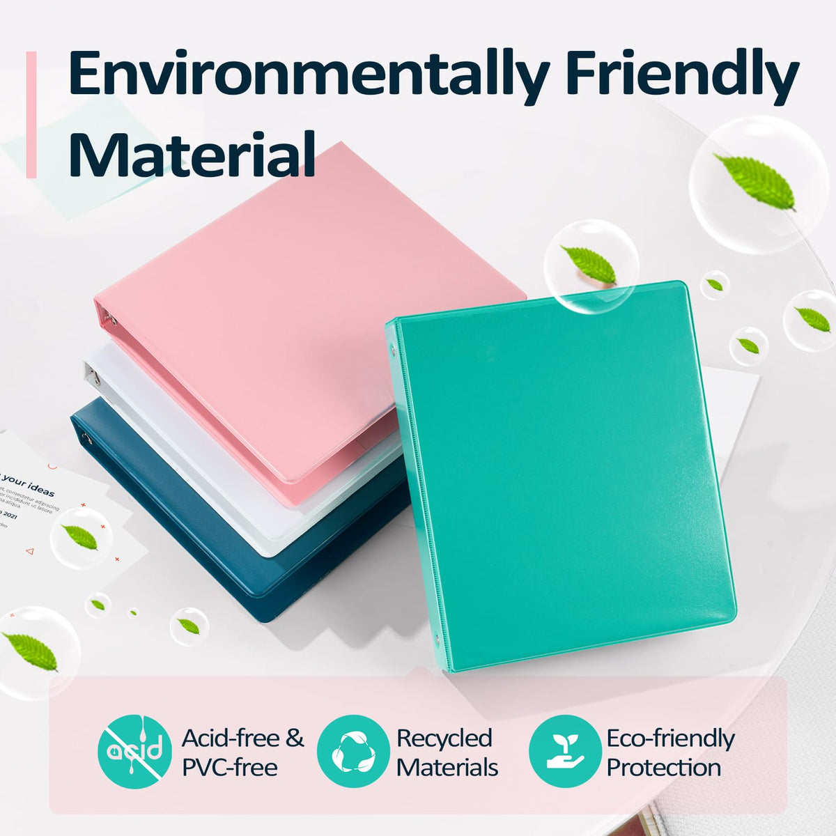 BinderX 3 Ring Binder 2 Inch, 2" Clear View Binder, Aqua Blue, Letter /A4