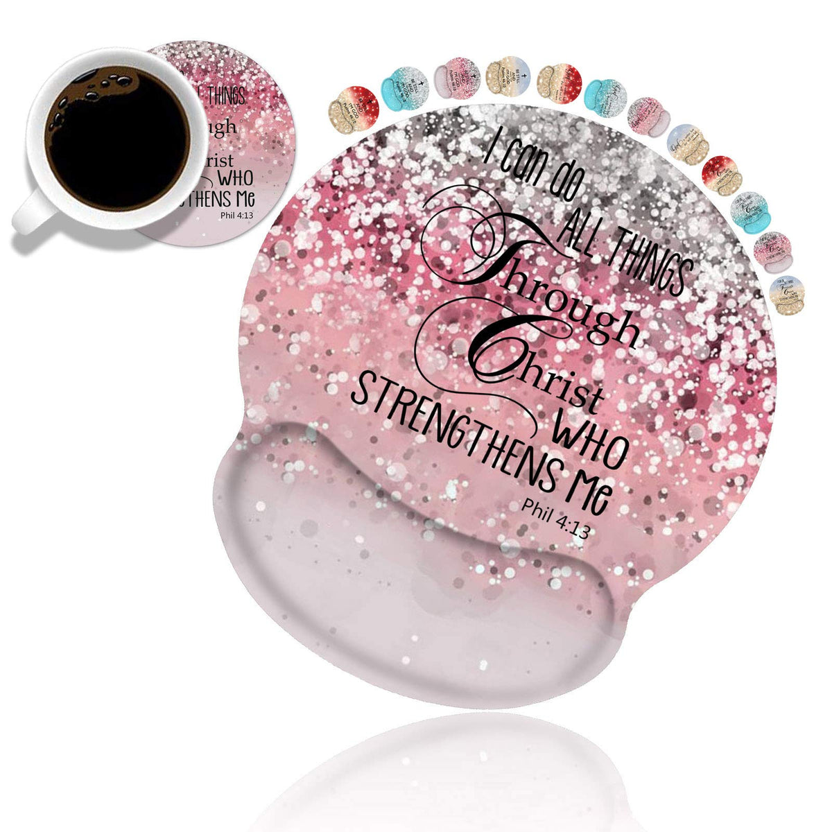 Ergonomic Mouse Pad Wrist Support and Coasters Set, Cute Wrist Rest Pad with Non-Slip PU Base for