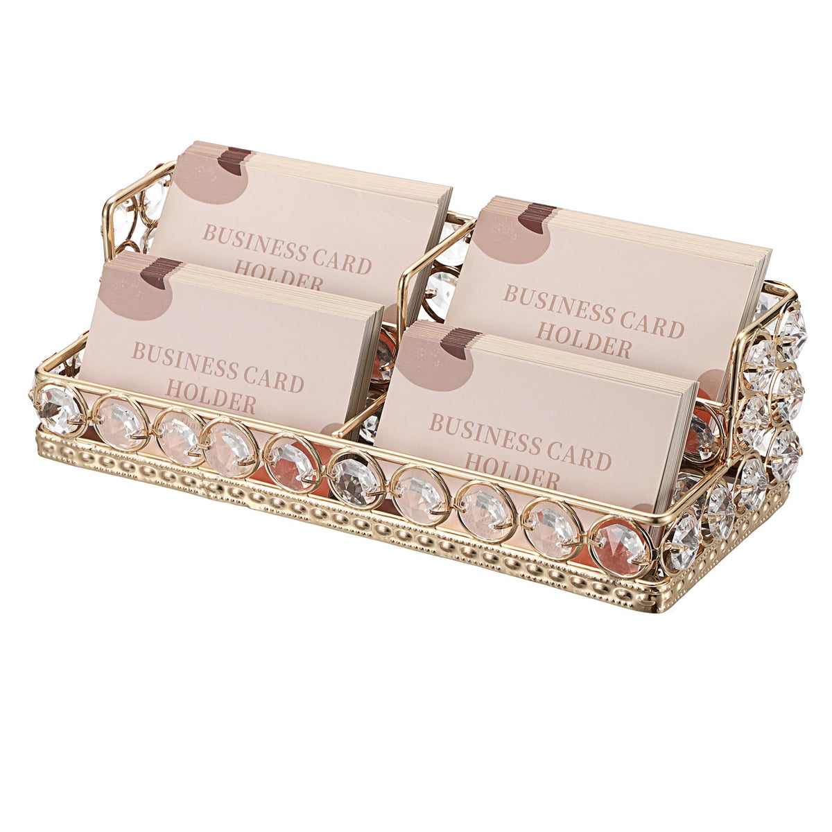 Hipiwe 2 Tiers Business Card Holder Gold Business Card Display Stand with 4 Slots Crystal Name Card