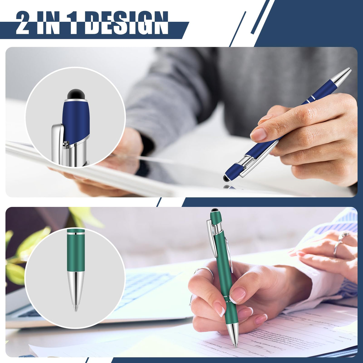 Leinuosen 48 Pcs Ballpoint Pen with Stylus Tip 1.0 mm/ 0.04 Inch Black Ink Metal Stylus Pen for