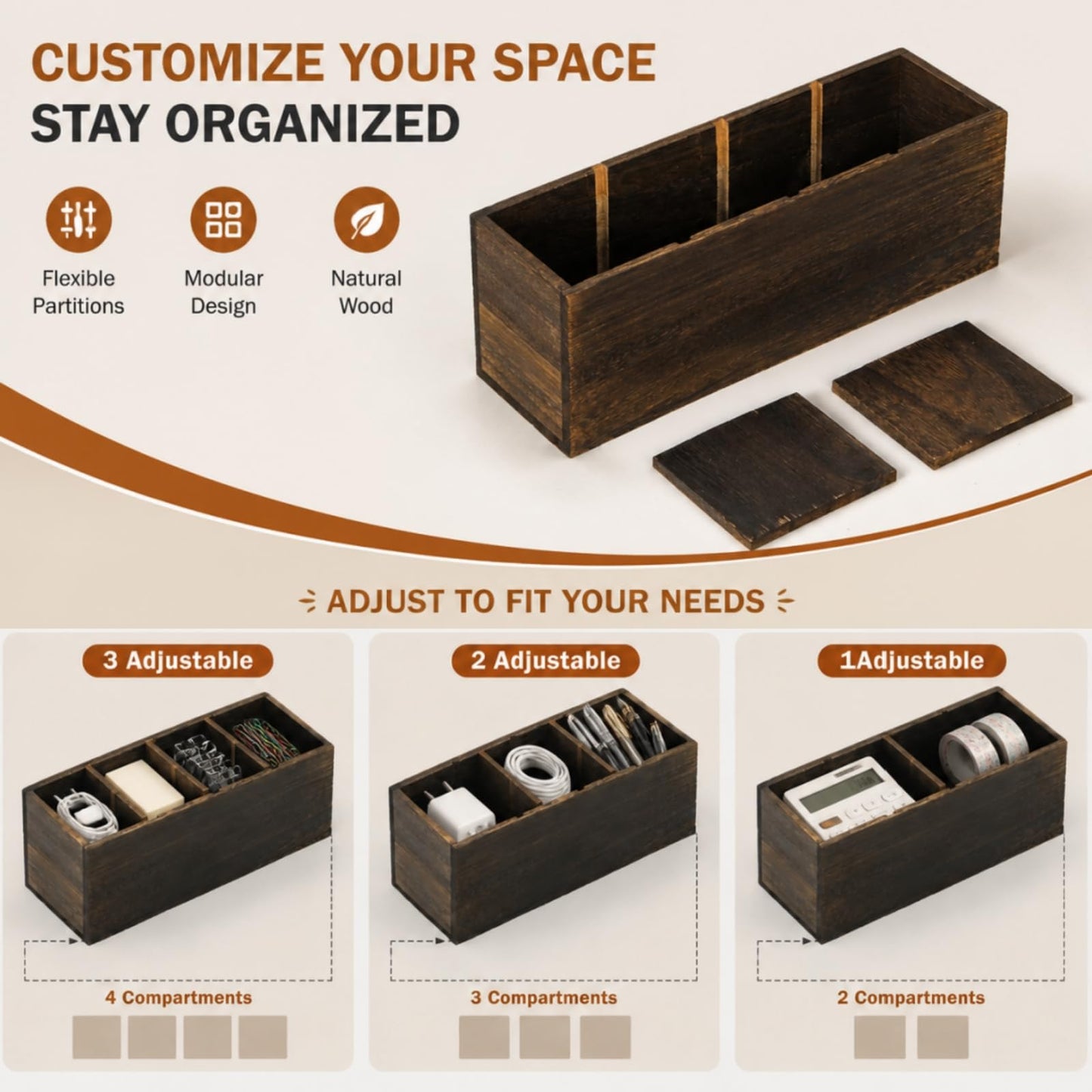 Dicunoy 2 Pack Wooden Pencil Holder for Desk, Rustic Wood Remote Control Holder Caddys, Retro Table
