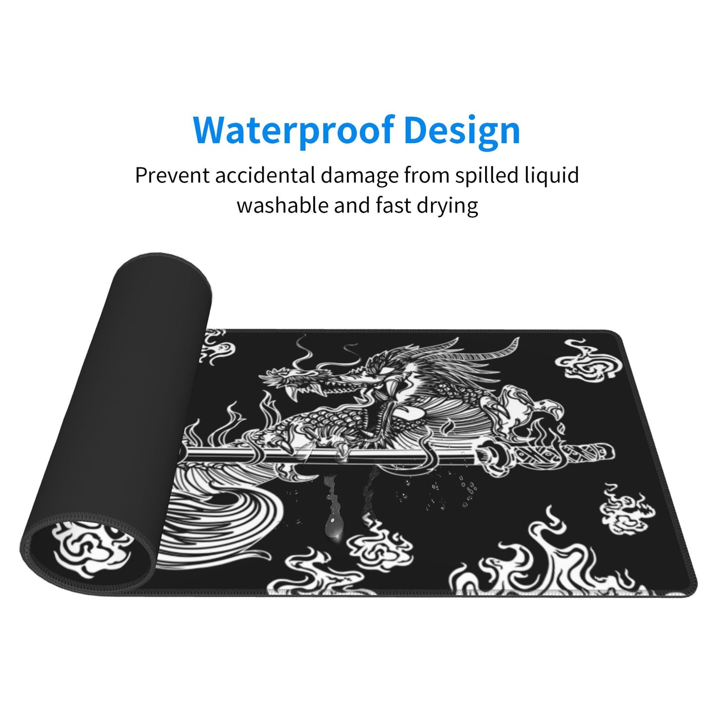 Japanese Dragon Gaming Mouse Pad Large Black Desk Mat, 31.5x11.8in, XL