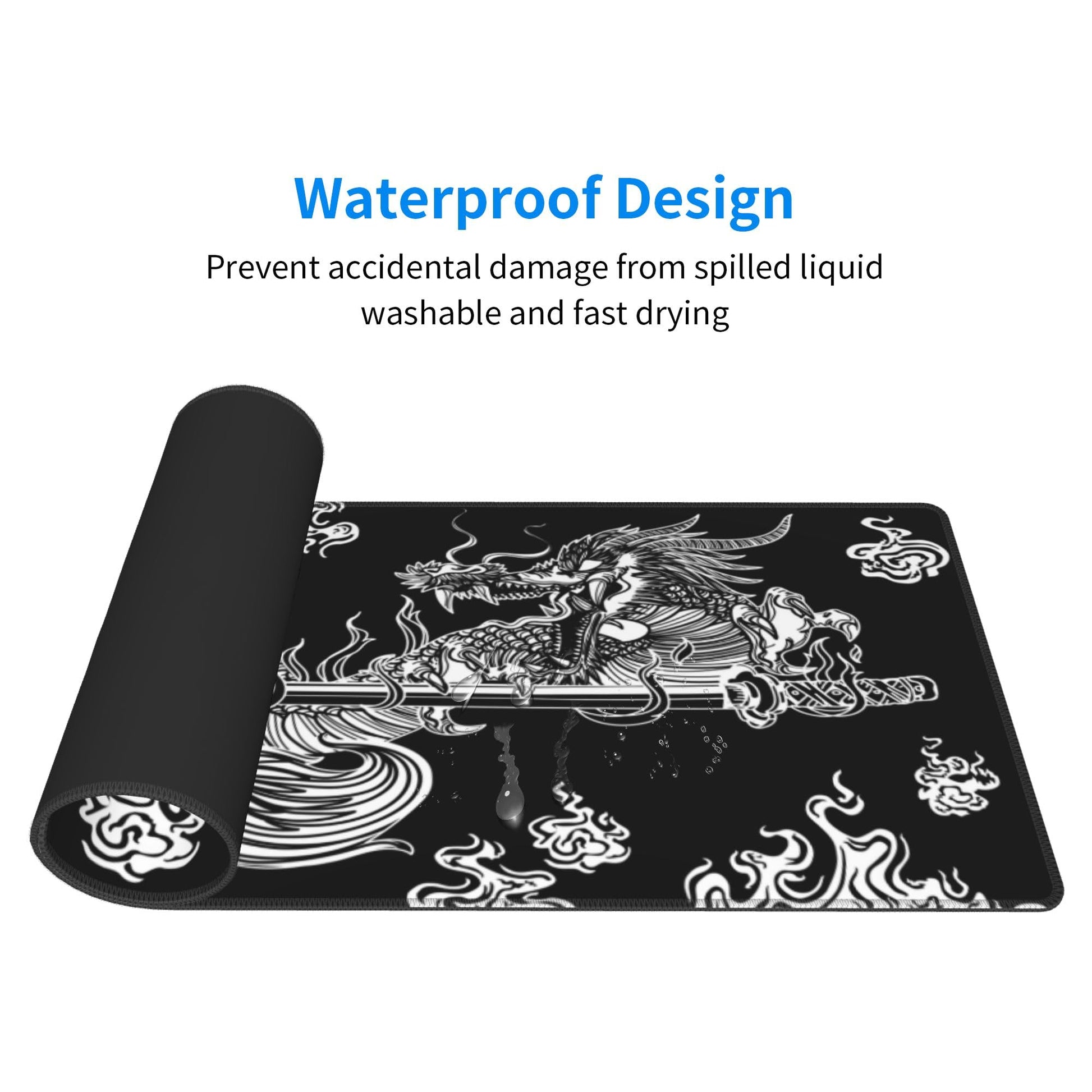 Japanese Dragon Gaming Mouse Pad Large Black Desk Mat, 31.5x11.8in, XL