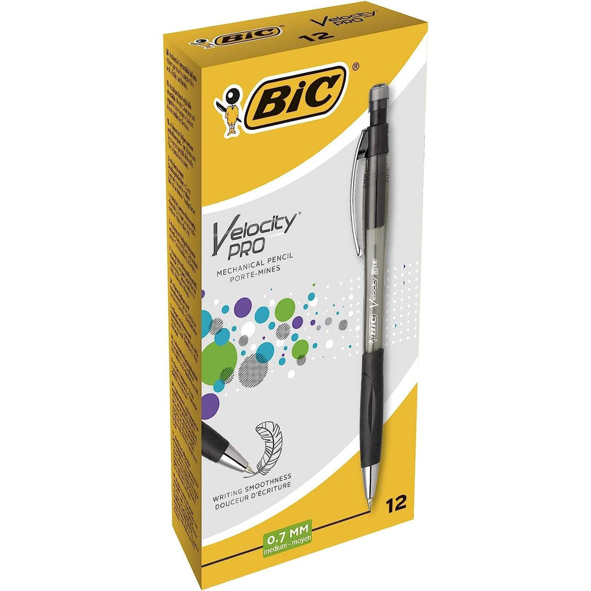 BIC Velocity Pro Refillable Mechanical Pencils - Black - Box of 12 (3 HB) Lead Pencils 0.7 mm with