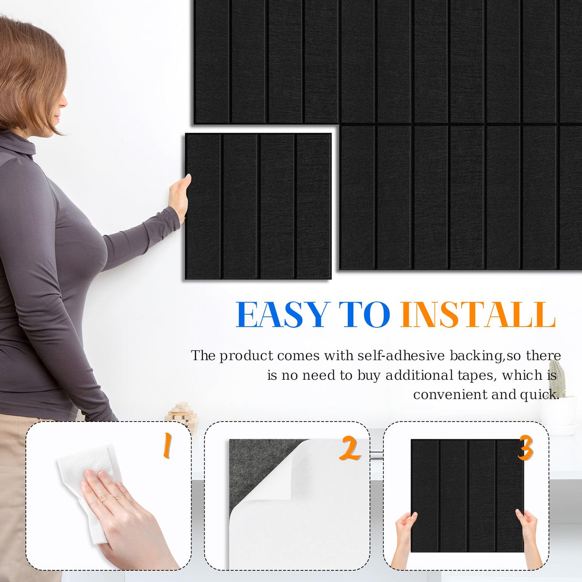 DOLLAR BOSS Felt Cork Board Tiles 6Pcs 12"x12" Bulletin Board, Black Stripe