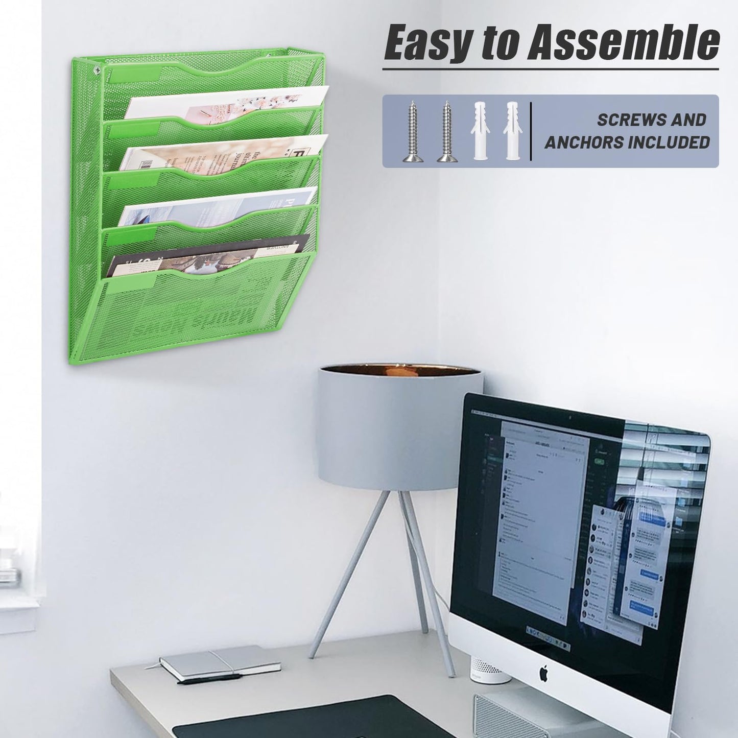EASEPRES 5 Pocket Mesh Hanging Wall File Organizer, Wall Mounted Mail Paper Document Folder Holder