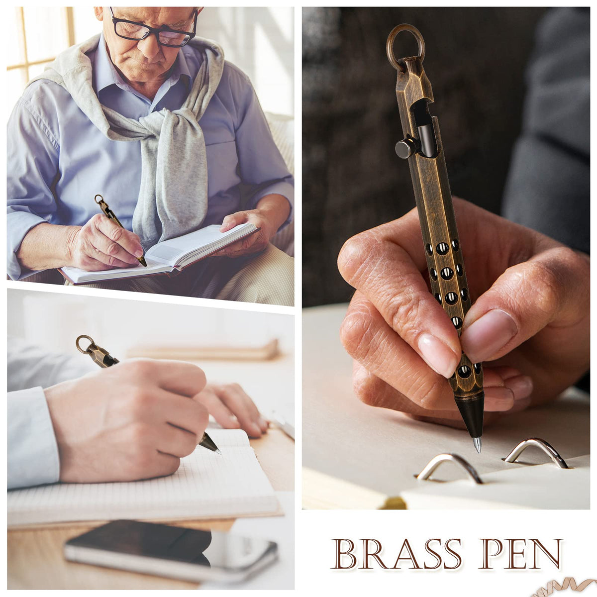Chinco 12 Pcs Bolt Action Pen Sets Gift for Men 4 Hexagon Solid Brass Pens 8 Ink Refills Edc Pen