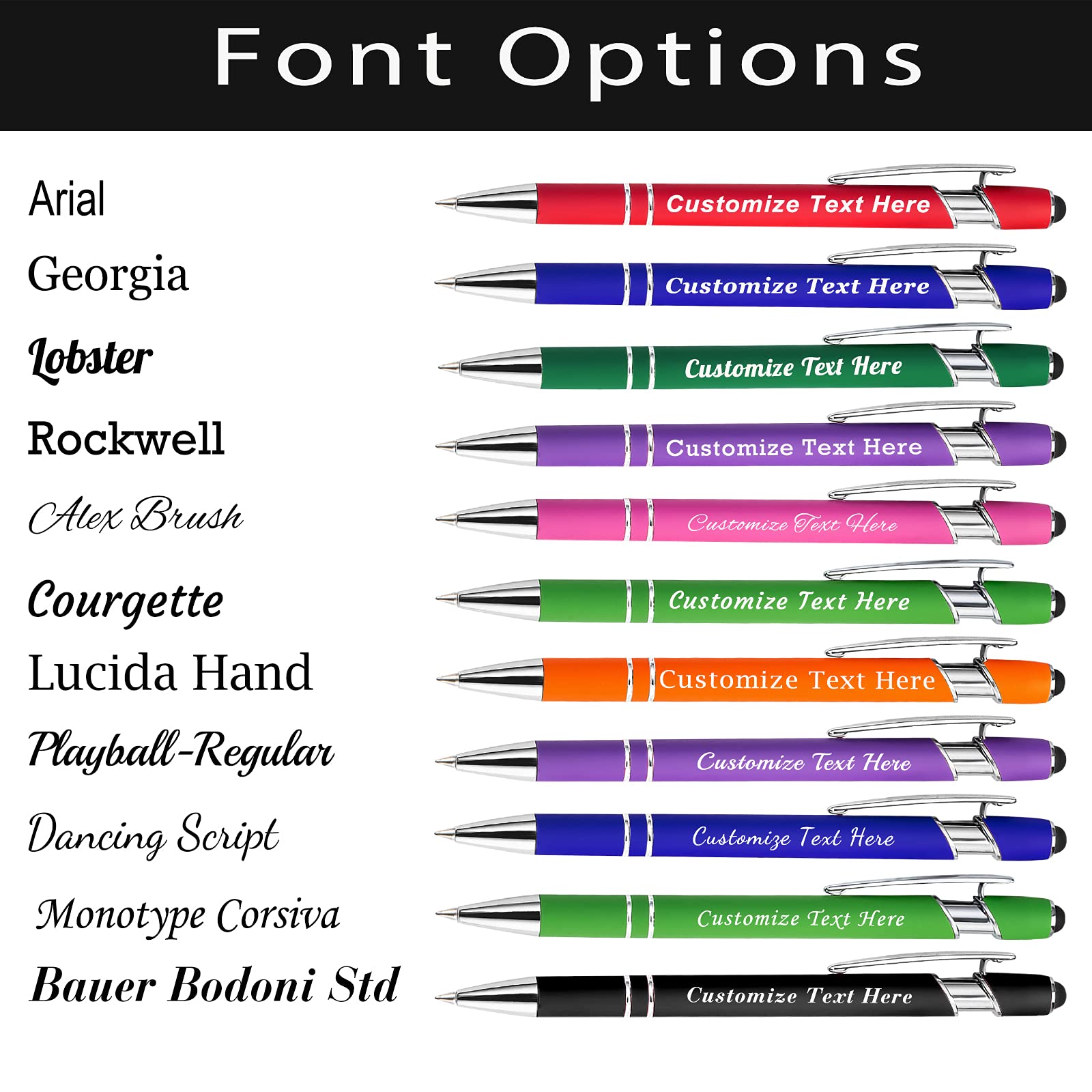 Personalized Pens Bulk with Stylus Tip 12 Pcs Custom Engraving Ballpoint Pens with Name Message