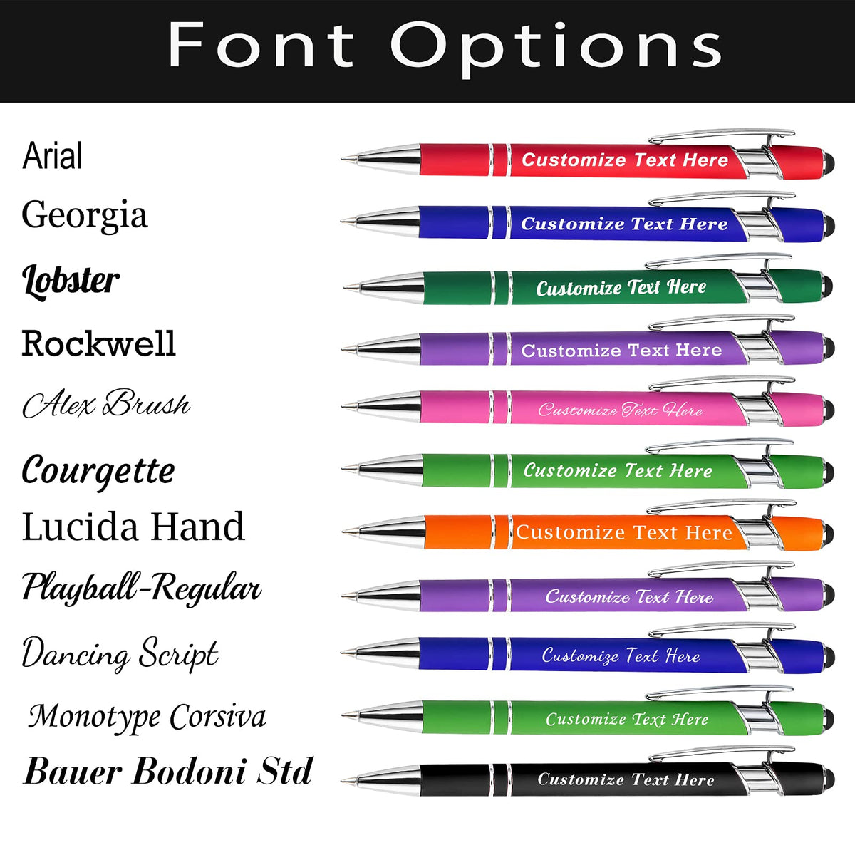 Personalized Pens Bulk with Stylus Tip 12 Pcs Custom Engraving Ballpoint Pens with Name Message