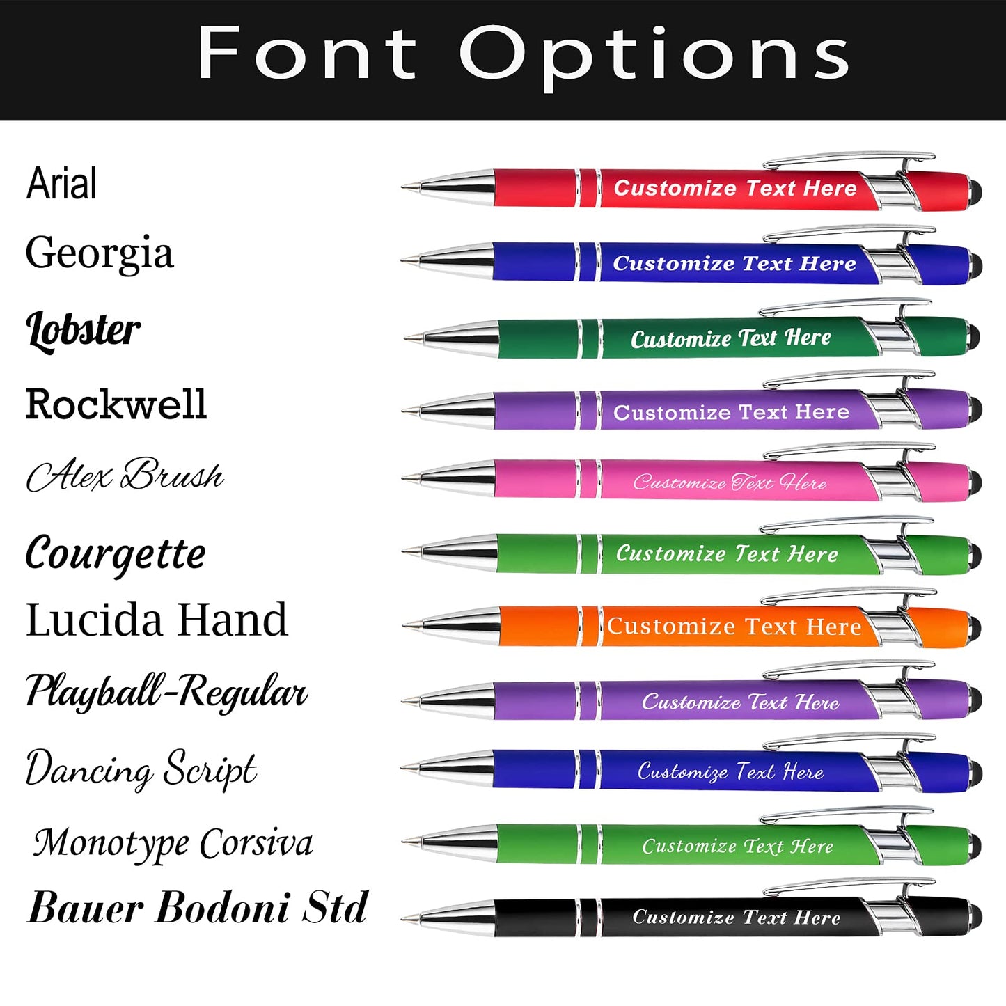 Personalized Pens Bulk with Stylus Tip 12 Pcs Custom Engraving Ballpoint Pens with Name Message