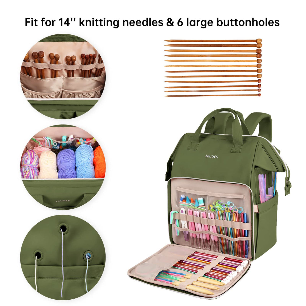 Leudes Knitting Bag Backpack,Yarn Storage Organizer Large Crochet Bag Tote Christmas Gift Yarn