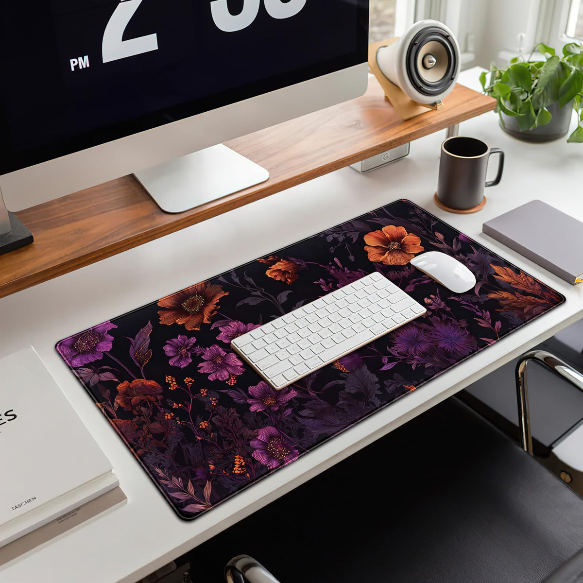 Cottagecore Desk Mat Floral Dark Purple Mouse Pad XXL Botanical Flower Large Gaming Mousepad