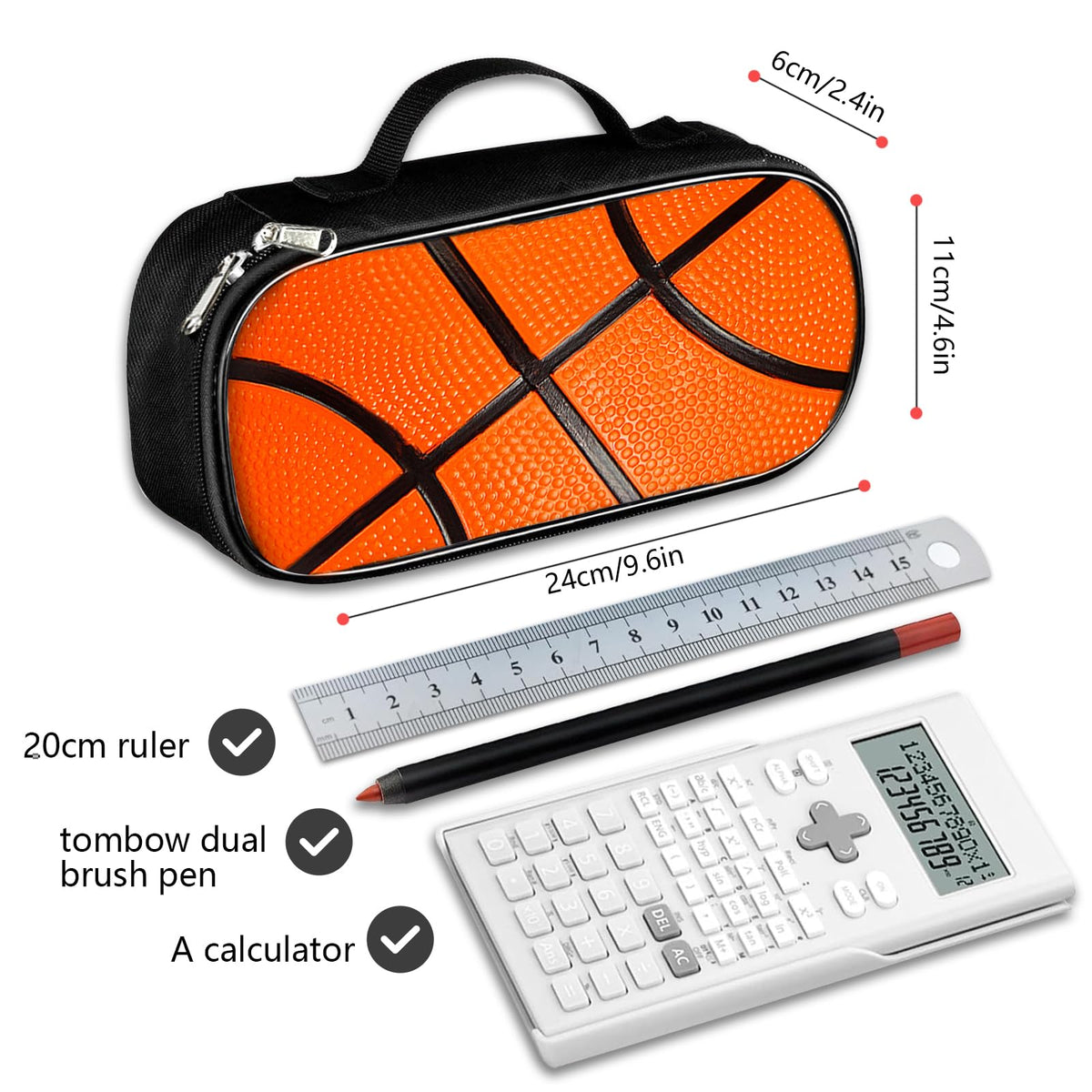 ROVOZAR Basketball Pen Holder Large Capacity Pen Bag With Compartment Zipper Pouch For Women Men