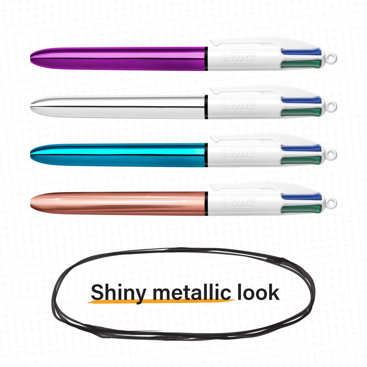 BIC 4 Colours Rose Gold Pen, Multi Coloured Pens All In One, Retractable Ballpoint Pen, Medium