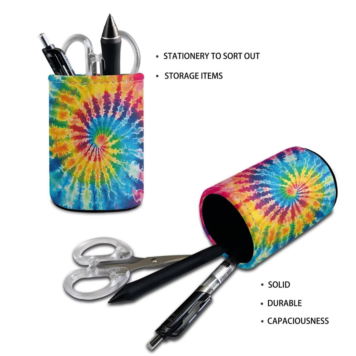 BIGCARJOB Rainbow Tie Dye Pencil Holder Pen Organizer Kids Adult Office Pencil Cup Tie Dye Print