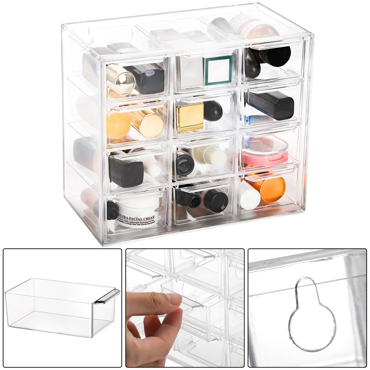 YOUEON 2 Pack Mini Desk Organizer with 12 Removable Drawers, Clear Plastic Desktop Drawer